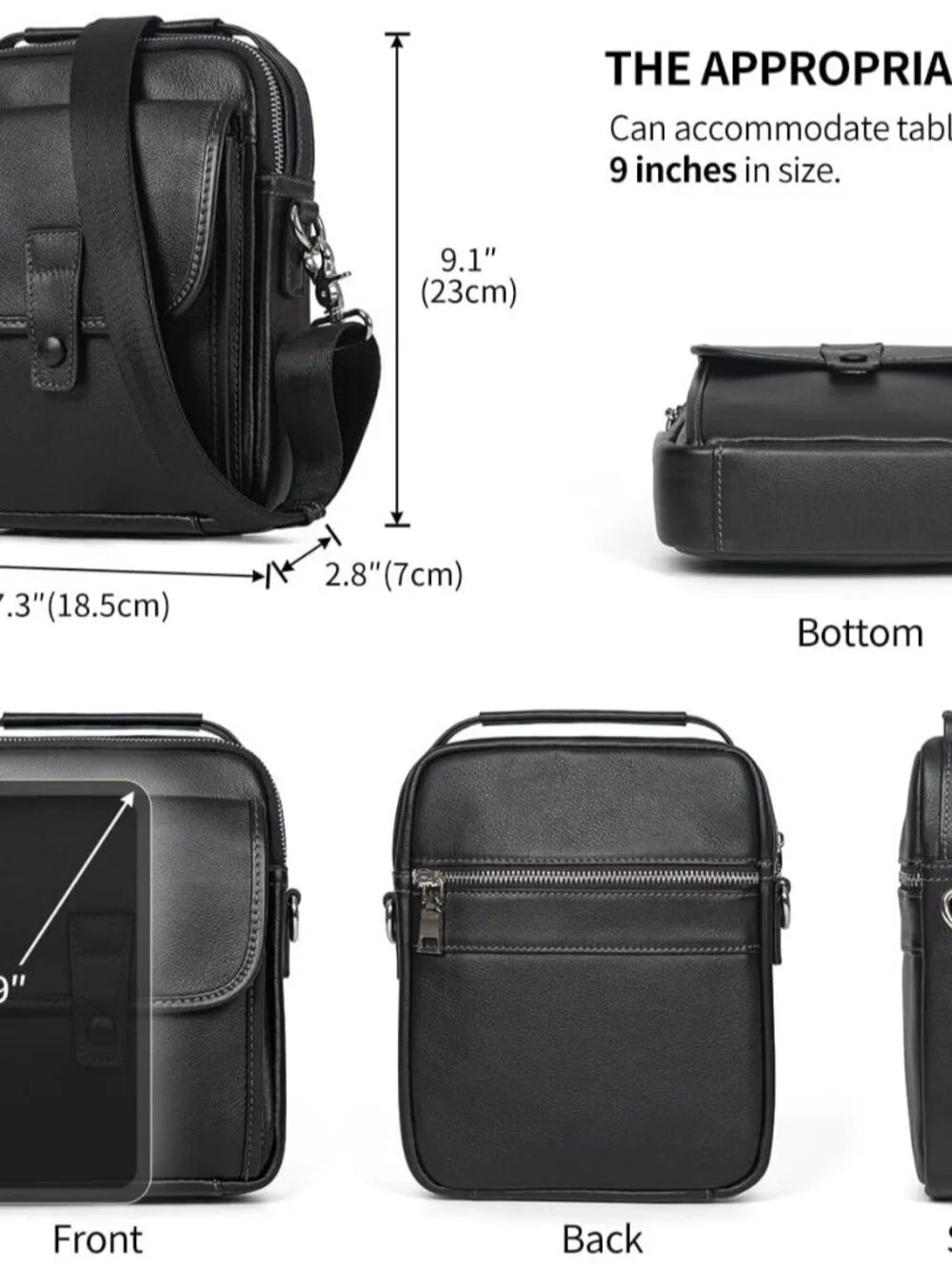 Men's Black Leather Shoulder Sling Travel Crossbody Stylish Magnetic Buckle Bag